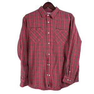 Vintage Haband Casual Joe Flannel L Red Plaid Snap Button Lumberjack Grunge